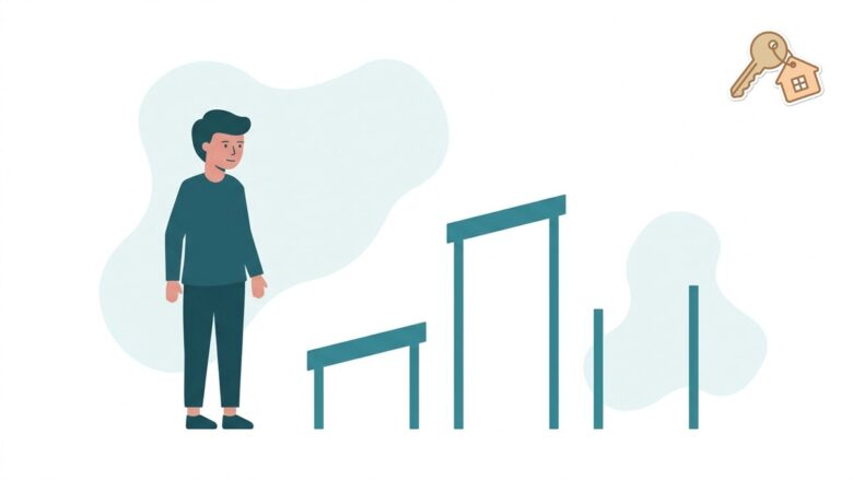 高さの違う3本のハードルの前に立つ人物のイラスト